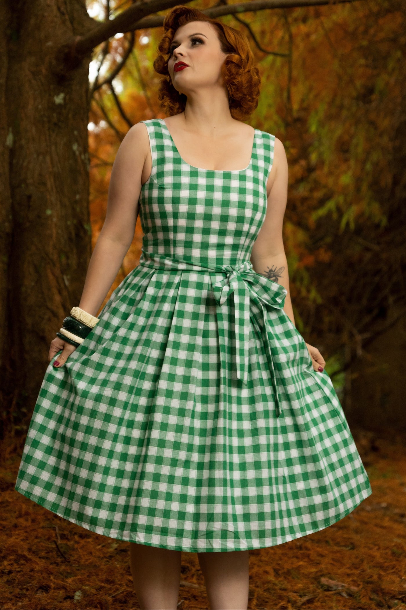 PRE ORDER Amanda Green Gingham 1950s Swing Dress