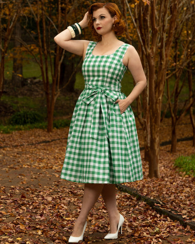 PRE ORDER Amanda Green Gingham 1950s Swing Dress