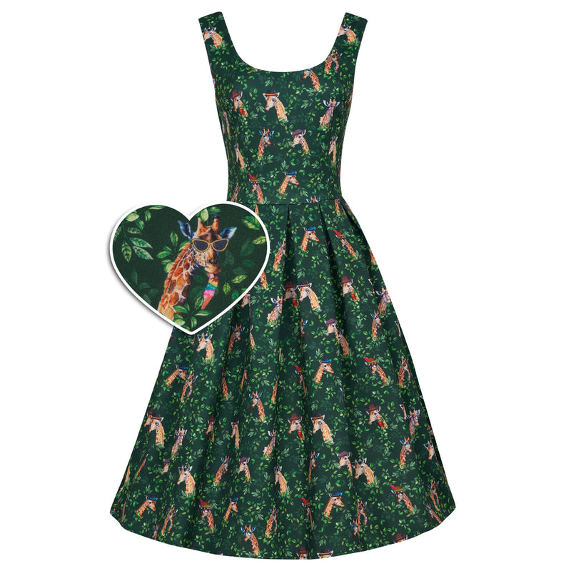 EU STOCK Amanda Swing Dress in Green Giraffe Print