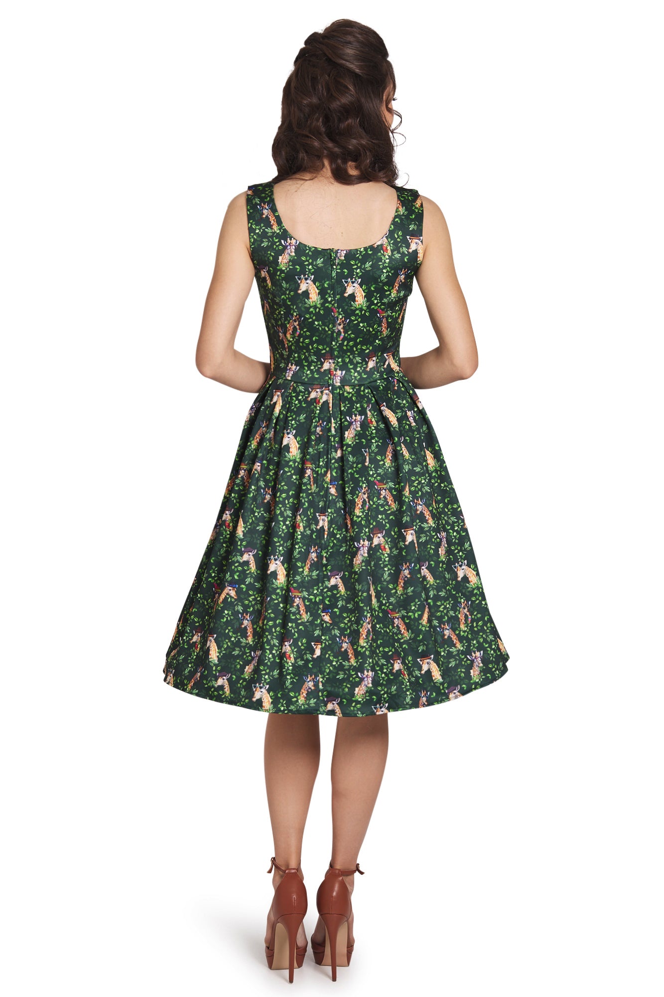 EU STOCK Amanda Swing Dress in Green Giraffe Print