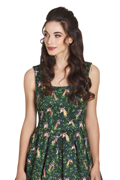 EU STOCK Amanda Swing Dress in Green Giraffe Print