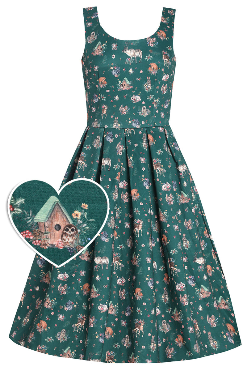 EU STOCK Amanda Green Woodland Print Swing Dress