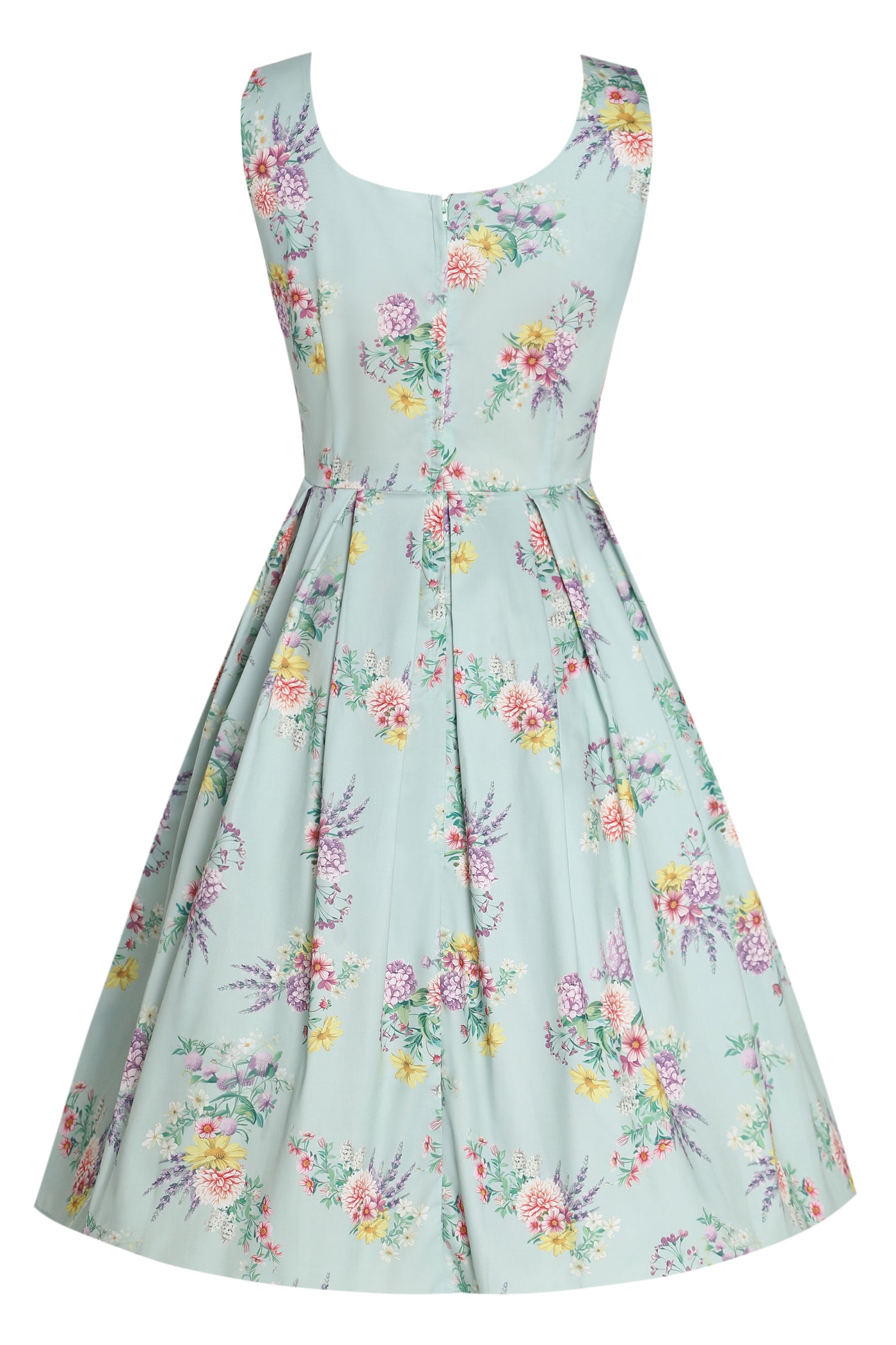 Amanda Light Blue Scoop Neck Pastel Flower Print Dress