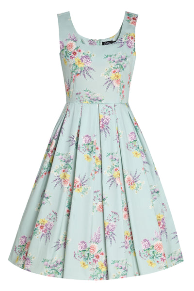 Amanda Light Blue Scoop Neck Pastel Flower Print Dress