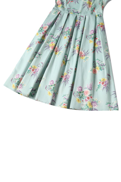 Amanda Light Blue Scoop Neck Pastel Flower Print Dress