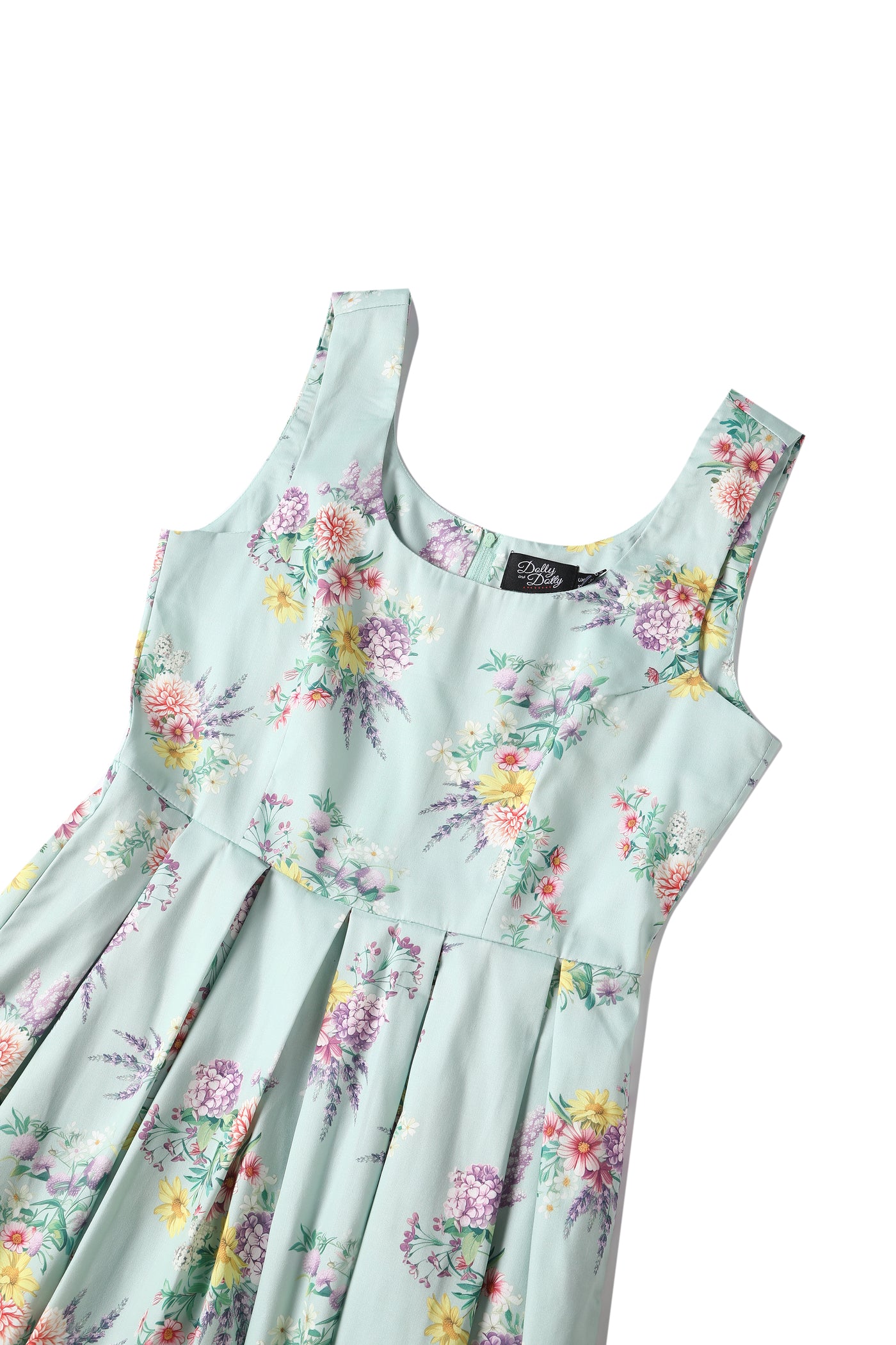 Amanda Light Blue Scoop Neck Pastel Flower Print Dress