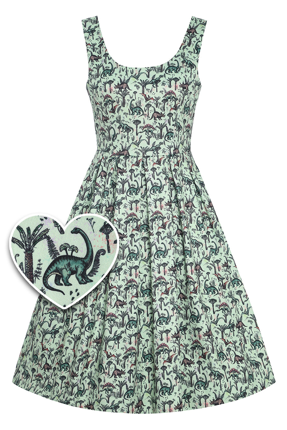 EU STOCK Amanda Light Green Dinosaur Print Swing Dress