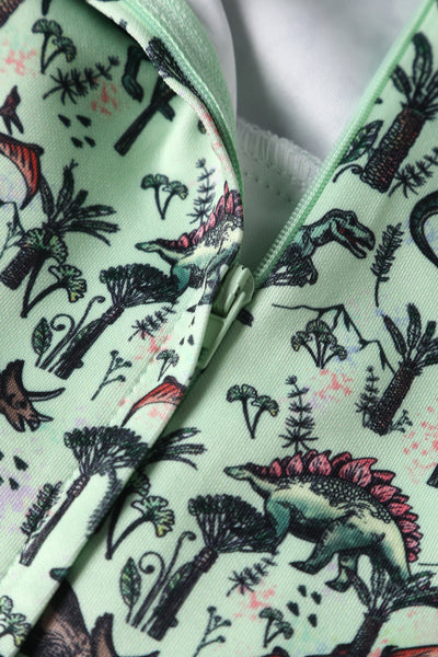 Amanda Light Green Dinosaur Print Swing Dress