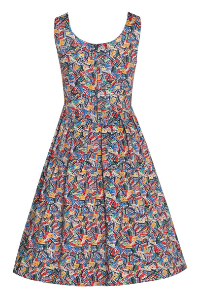 Amanda Multicolor Cassette Tape Print Scoop Neck Swing Dress