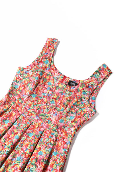 EU STOCK Amanda Multicolor Sweet Treats Print Scoop Neck Swing Dress