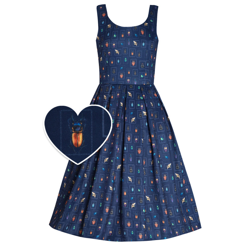 PRE ORDER Amanda Swing Dress in Navy Blue Bug Collection Print