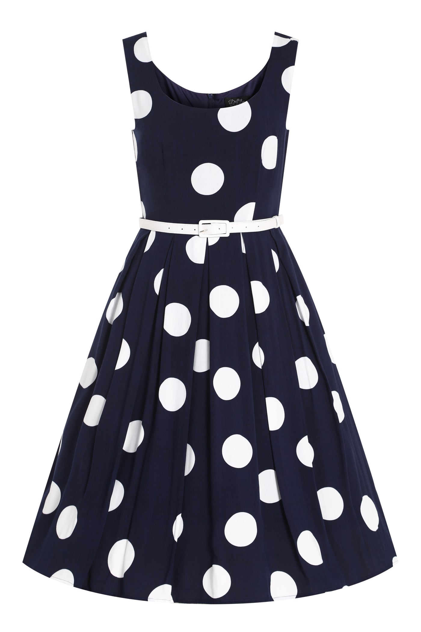 PRE ORDER Amanda Navy Blue Large White Polka Print Swing Dress