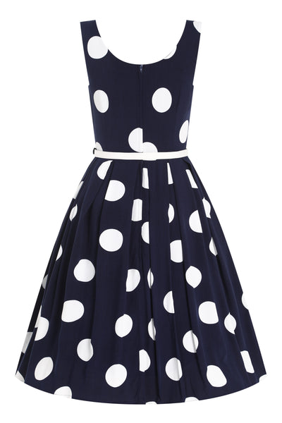 PRE ORDER Amanda Navy Blue Large White Polka Print Swing Dress