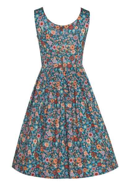 PRE ORDER Amanda Peacock Blue Scoop Neck Retro Floral Print Dress