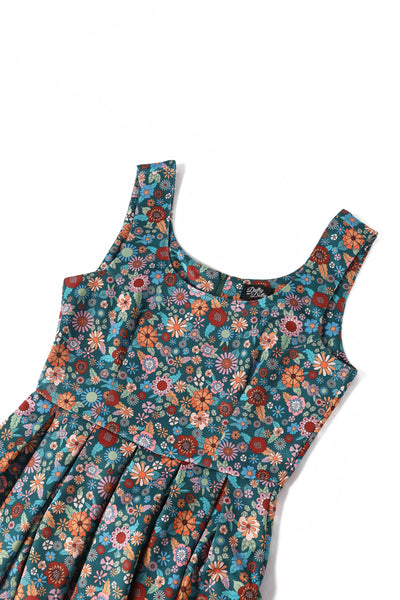 PRE ORDER Amanda Peacock Blue Scoop Neck Retro Floral Print Dress