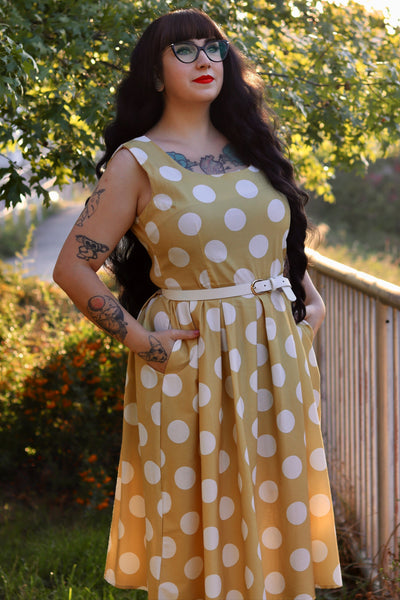 EU STOCK Amanda Swing Dress in Yellow/White Polka Print