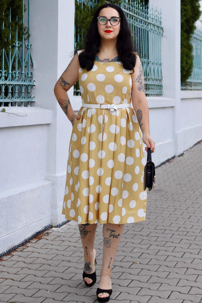 EU STOCK Amanda Swing Dress in Yellow/White Polka Print