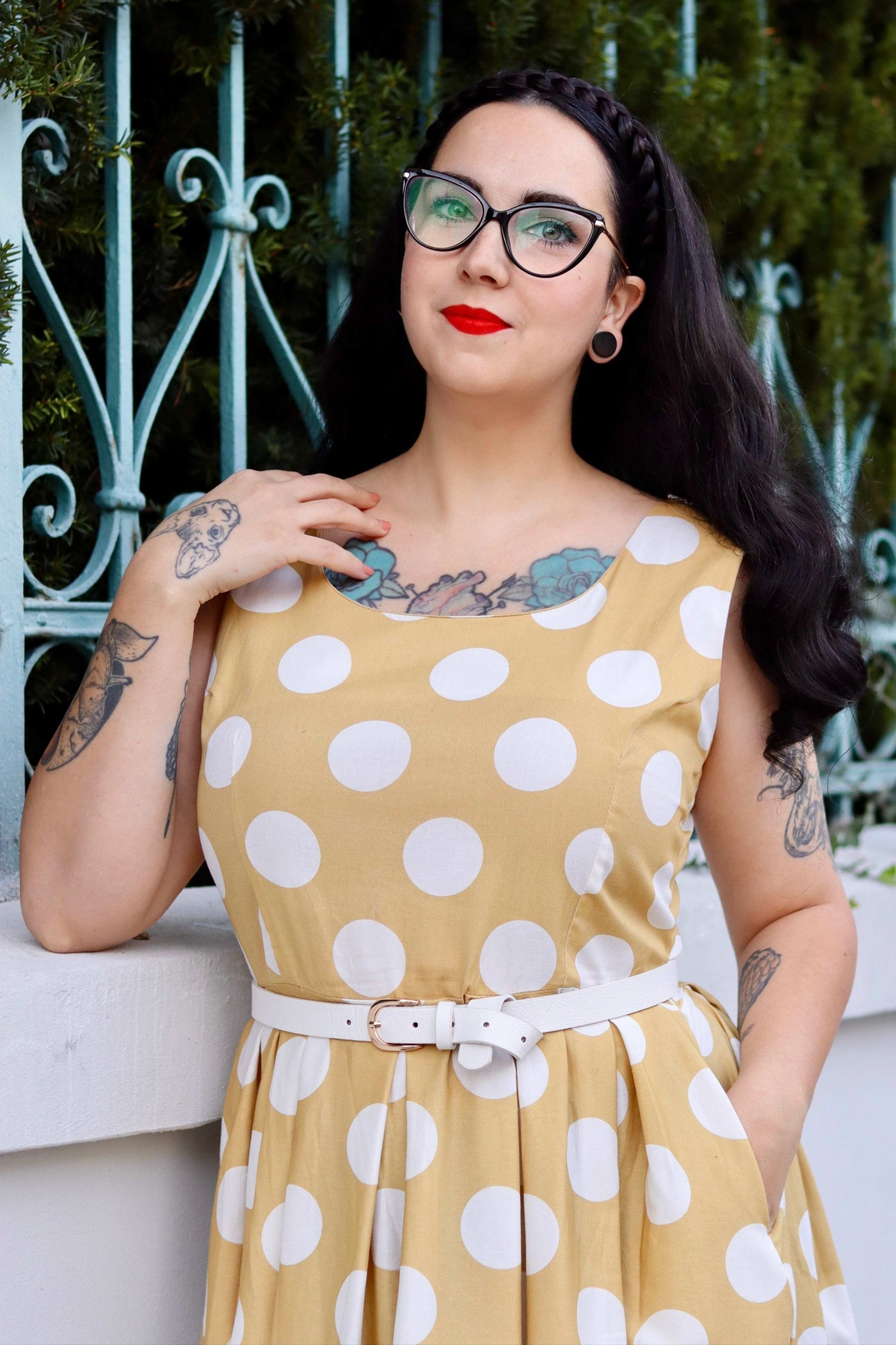 EU STOCK Amanda Swing Dress in Yellow/White Polka Print