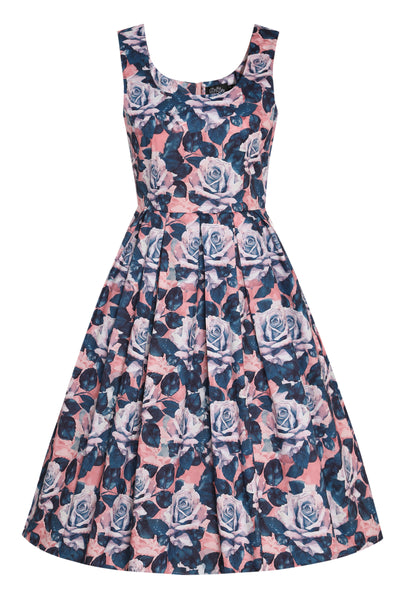 Amanda Pink Scoop Neck Blue Digital Floral Print Dress