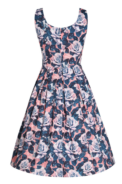 Amanda Pink Scoop Neck Blue Digital Floral Print Dress