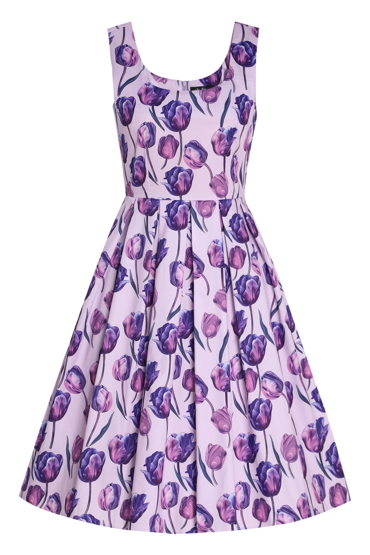 EU STOCK Amanda Lilac Scoop Neck Purple Tulip Print Dress