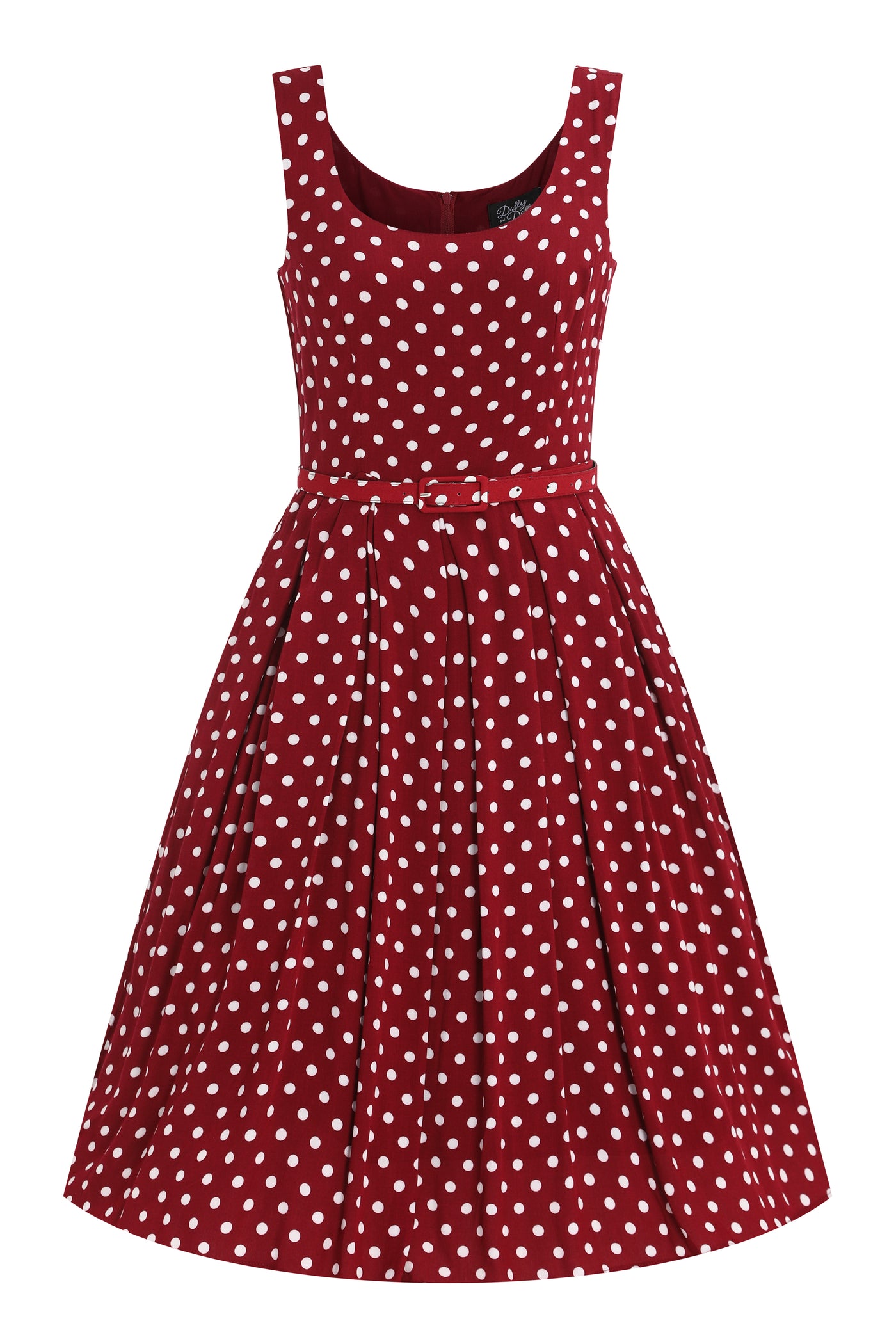 PRE ORDER Amanda Viscose Dark Red & White Polka Dress - Fully Lined