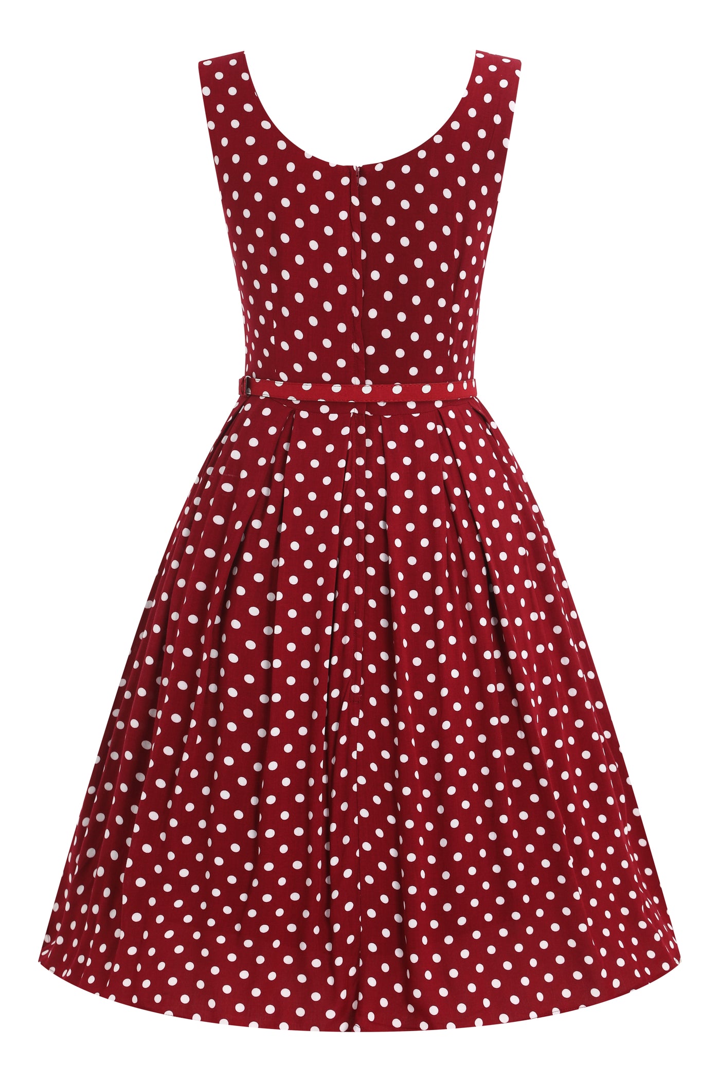 PRE ORDER Amanda Viscose Dark Red & White Polka Dress - Fully Lined