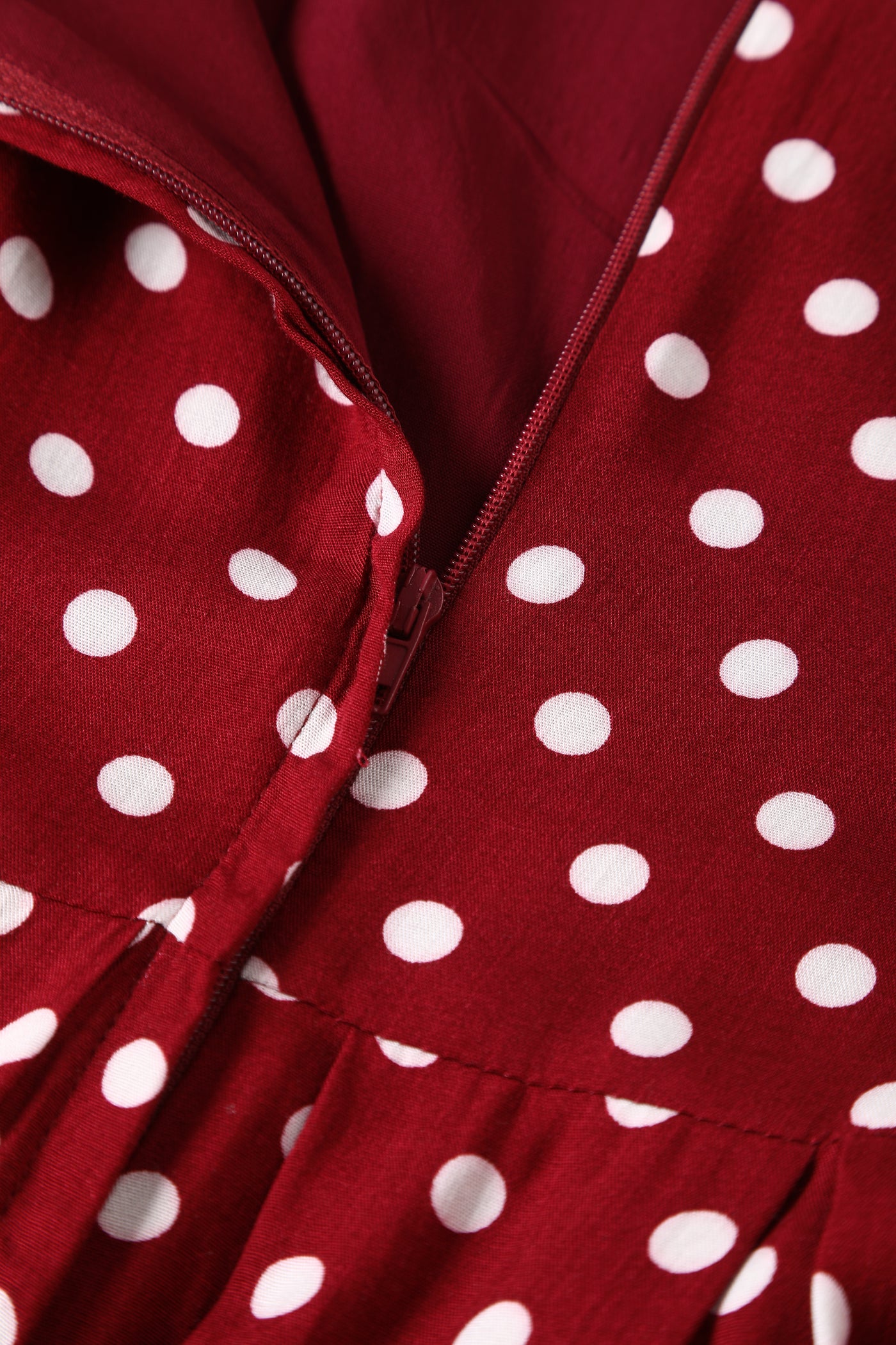 PRE ORDER Amanda Viscose Dark Red & White Polka Dress - Fully Lined