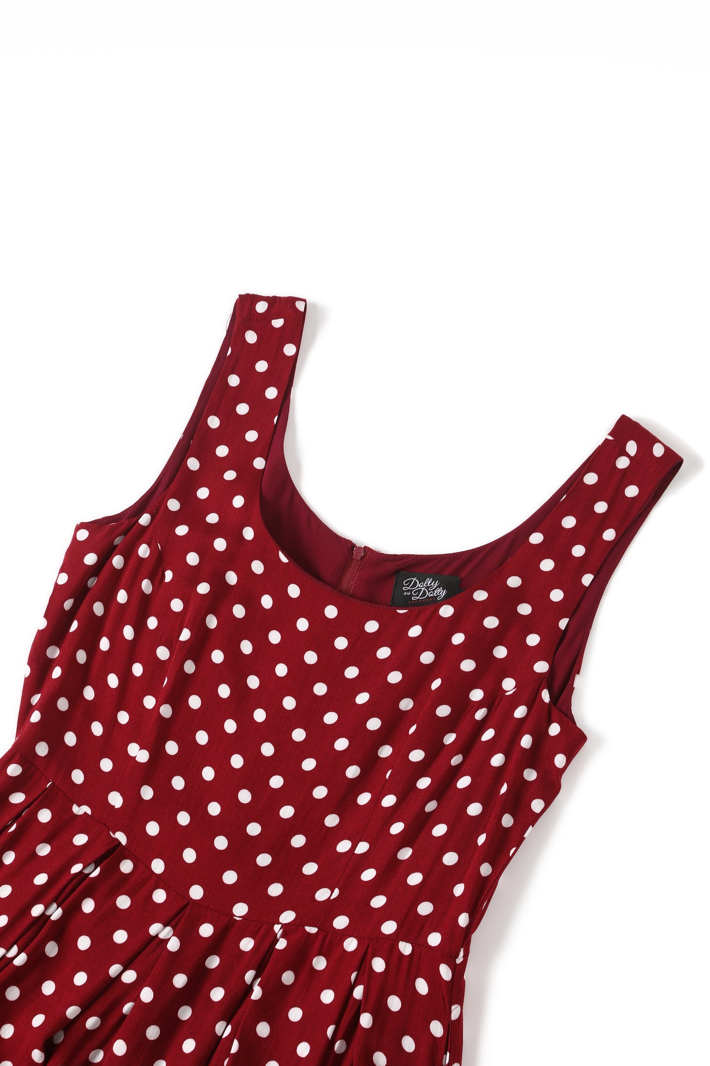 PRE ORDER Amanda Viscose Dark Red & White Polka Dress - Fully Lined