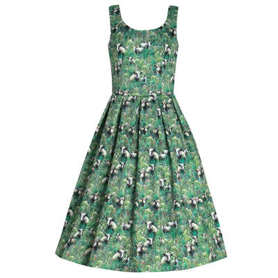 PRE ORDER Amanda Swing Dress in Green Fields Sheep & Lamb Print