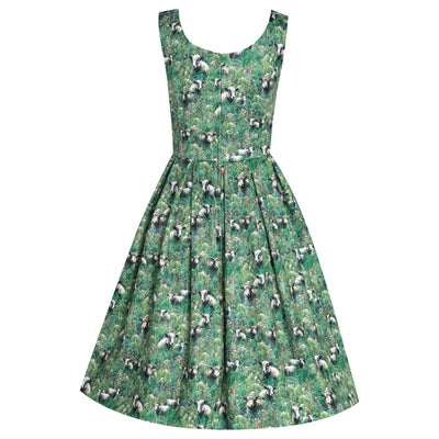 PRE ORDER Amanda Swing Dress in Green Fields Sheep & Lamb Print