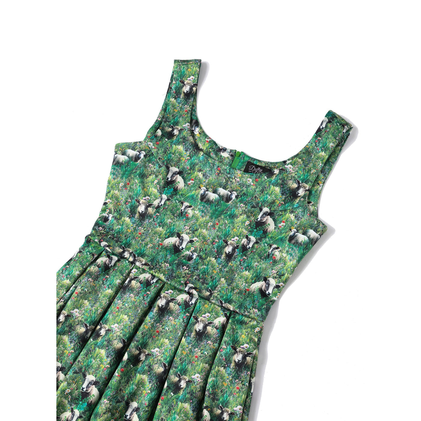 PRE ORDER Amanda Swing Dress in Green Fields Sheep & Lamb Print