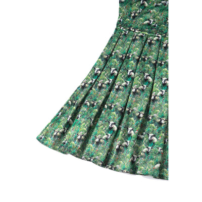 PRE ORDER Amanda Swing Dress in Green Fields Sheep & Lamb Print