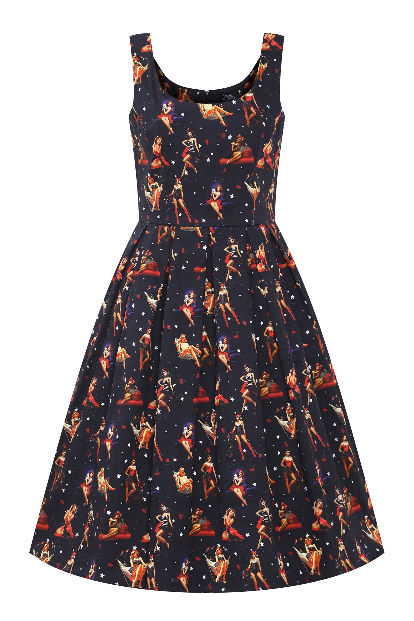 EU STOCK Amanda Black Scoop Neck Wonder Women Print Swing Dress