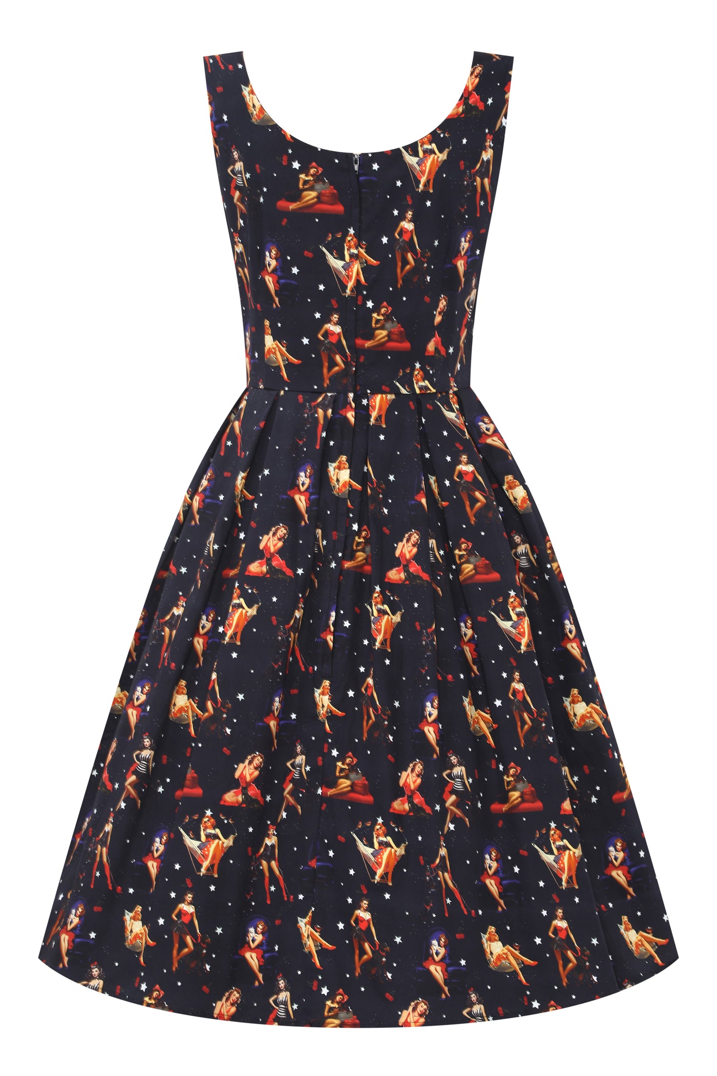 EU STOCK Amanda Black Scoop Neck Wonder Women Print Swing Dress