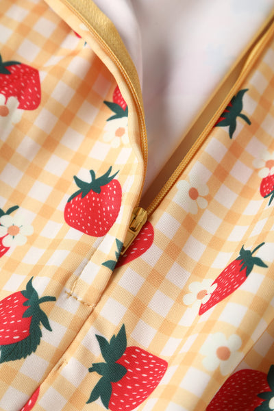 EU STOCK Amanda Strawberry Yellow Gingham Summer Dress