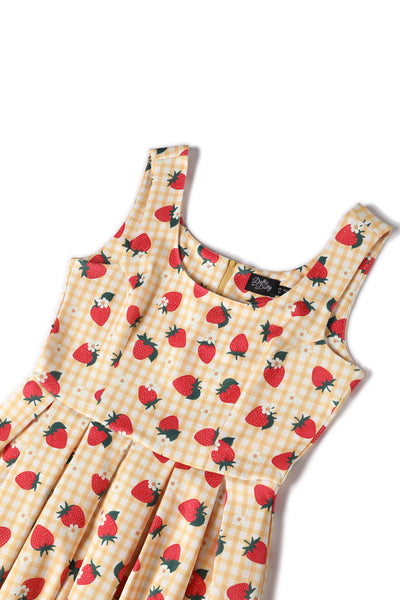 Amanda Strawberry Yellow Gingham Summer Dress