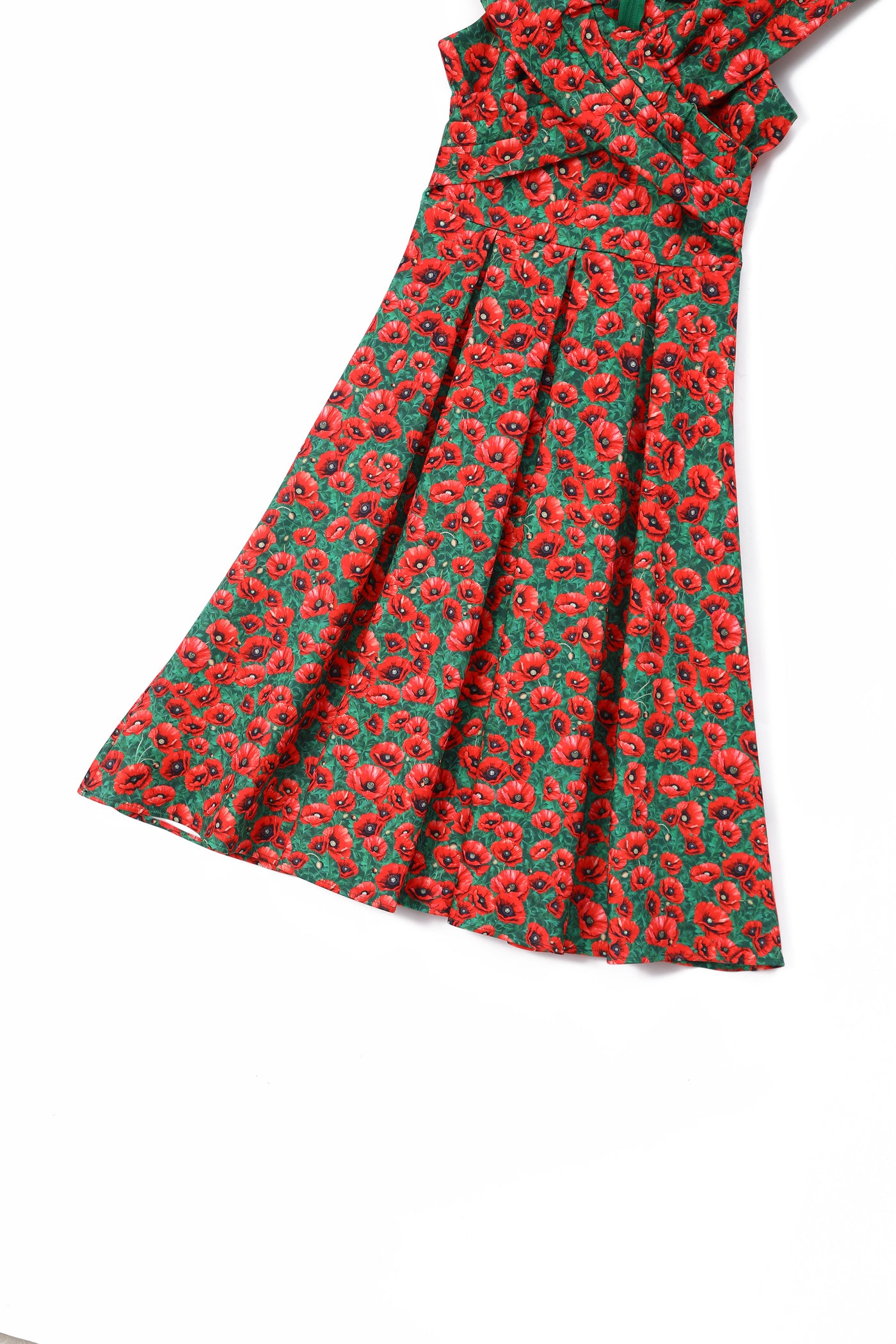 Beverly Green Cross-Over-Off-Shoulder Red Poppy Print Midi Dress