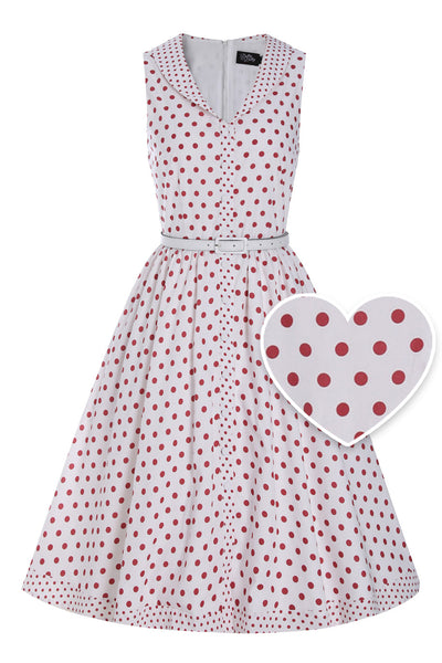 Front view of White Red Polka Dot Shirt Dress