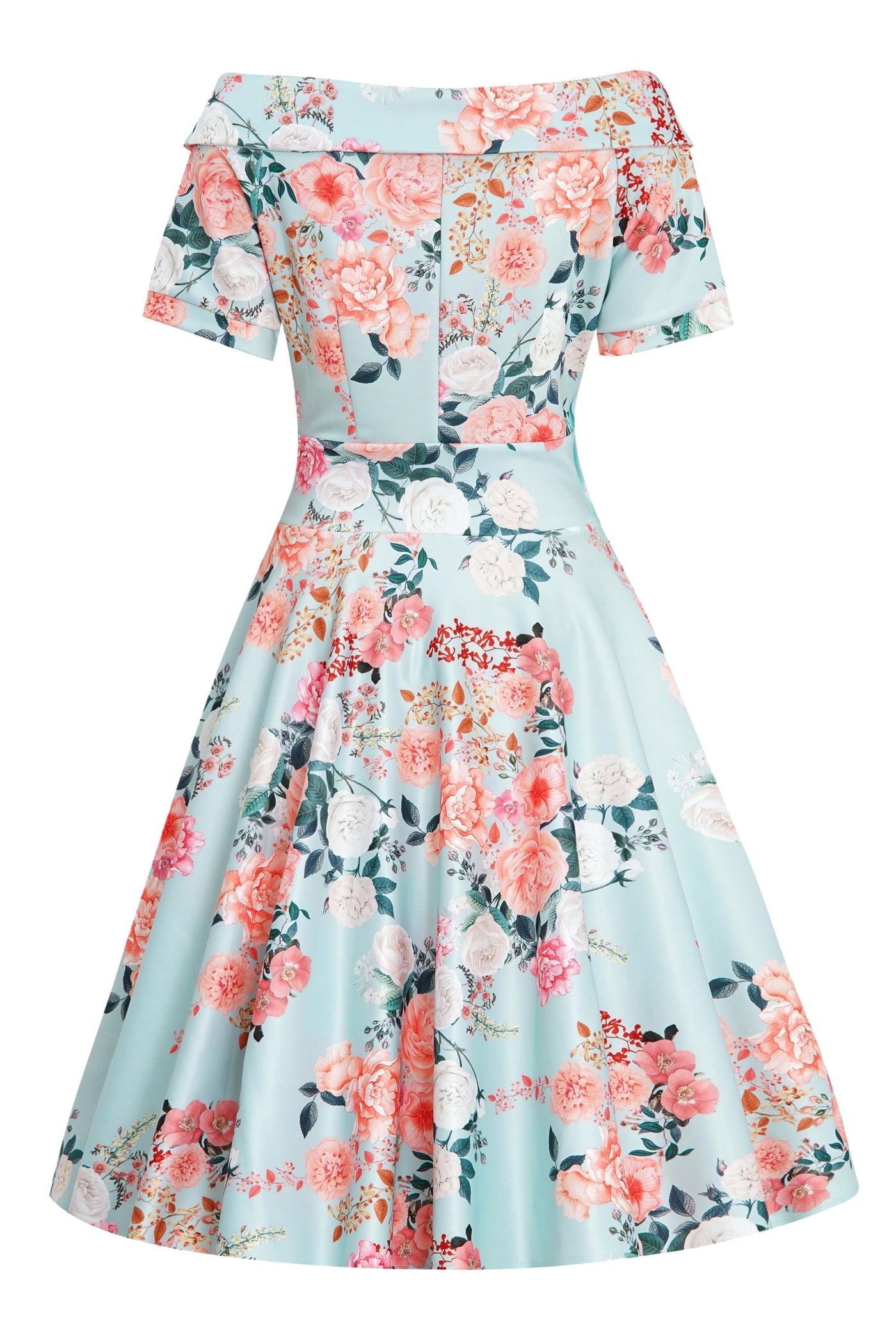 Woman's 50s Floral Off Shoulder Dress In Mint