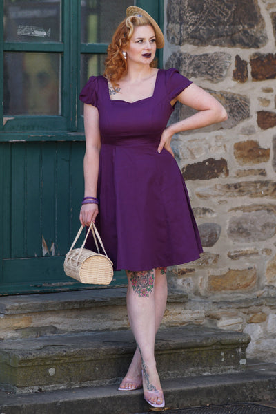 PRE ORDER Claudia Flirty Fifties Style Dress in Purple