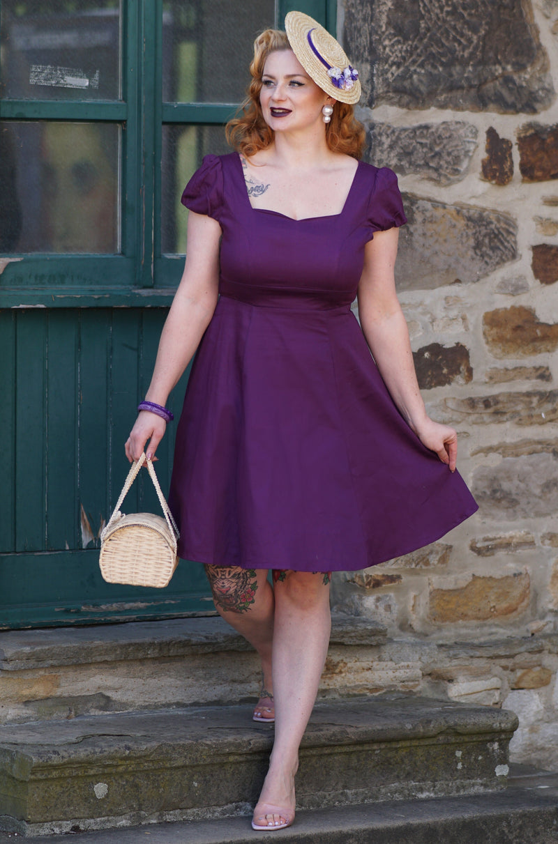 PRE ORDER Claudia Flirty Fifties Style Dress in Purple