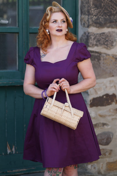 PRE ORDER Claudia Flirty Fifties Style Dress in Purple