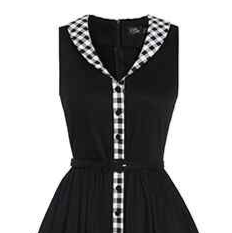 Front view of Black Sleeveless Shirt Dress With Gingham Stripes