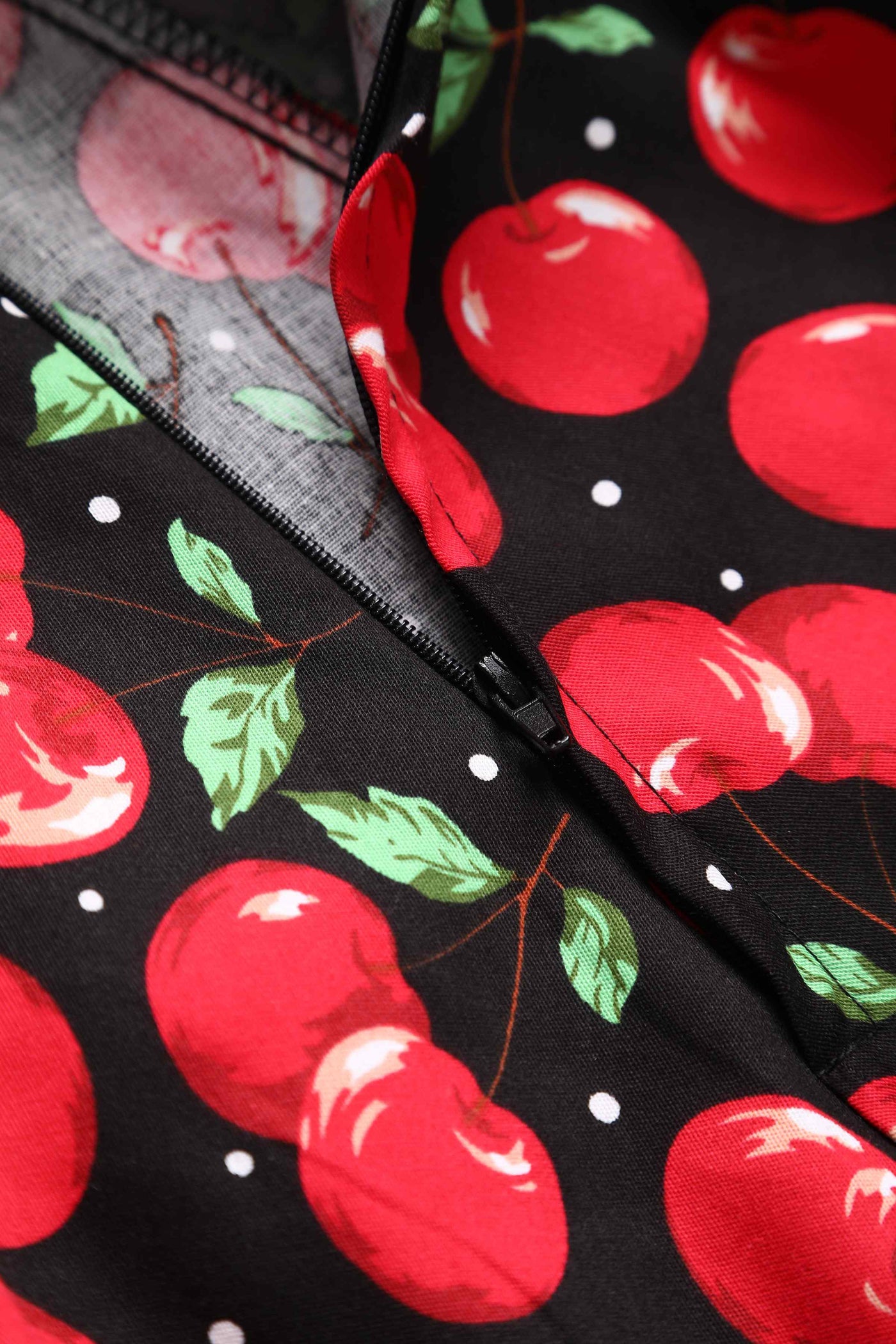 Close up view of Cherry Shirt Dress in Black