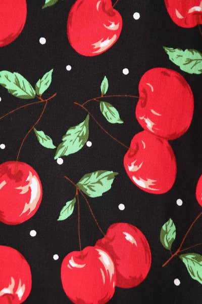 Close up view of Cherry Shirt Dress in Black