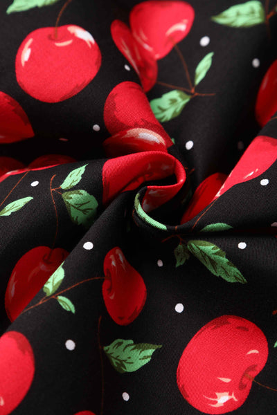 Close up view of Cherry Shirt Dress in Black