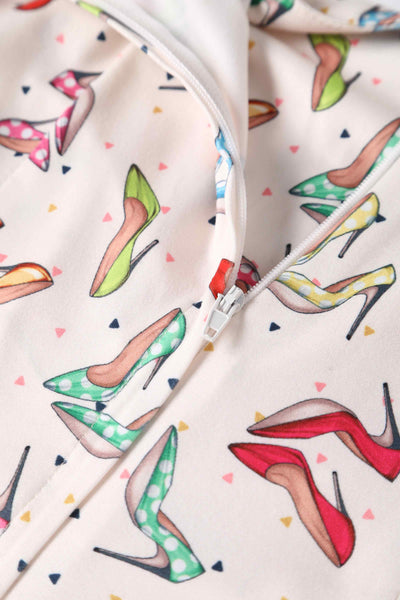 Close up View of Colourful Stiletto Short Sleeved Dress in white