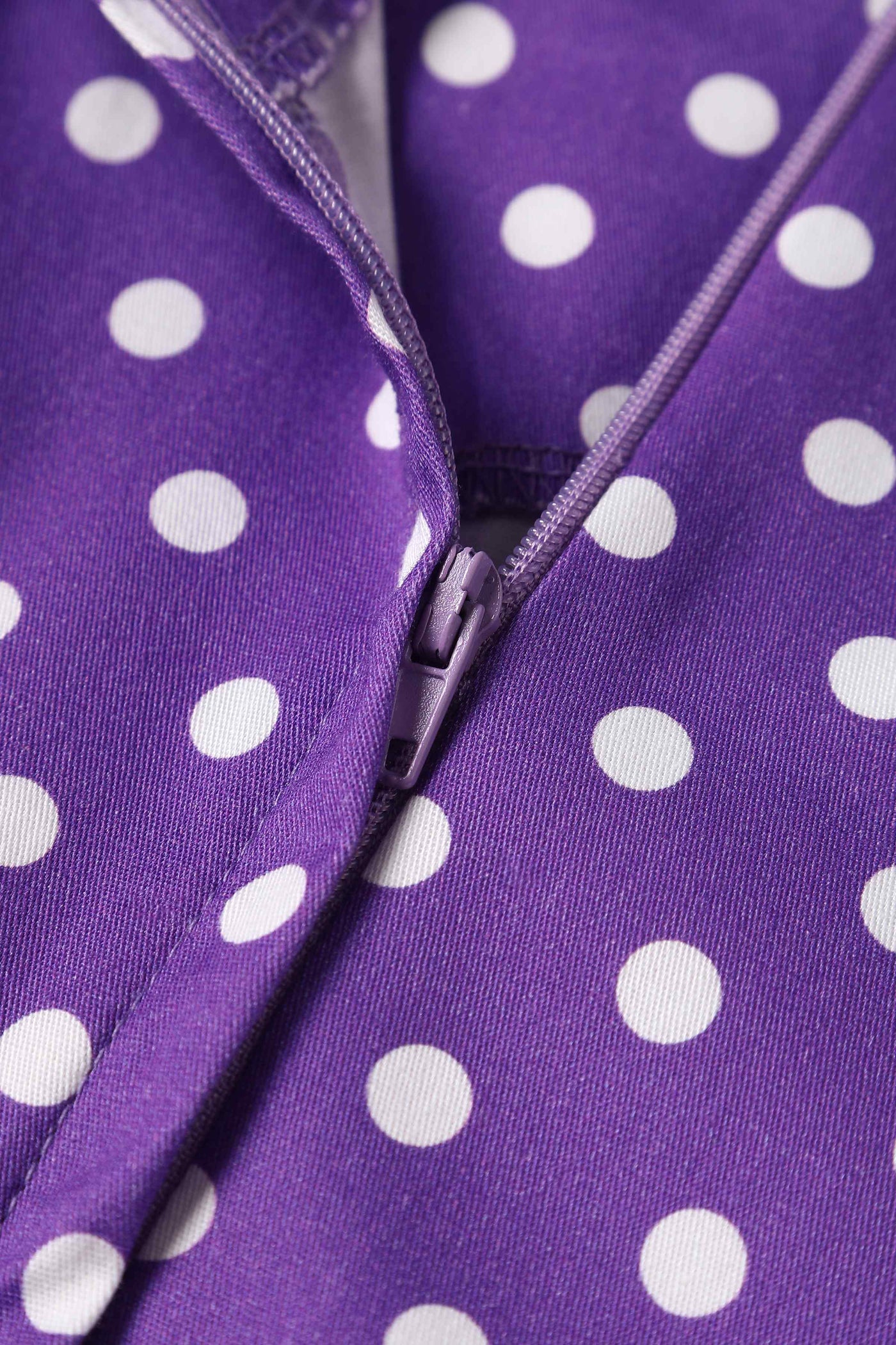 PRE-ORDER May V-neck 50's Style Swing Dress in Purple & White Polka Dot