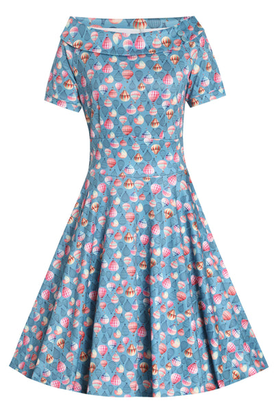 Front view of Hot Air Balloon Blue Swing Dress